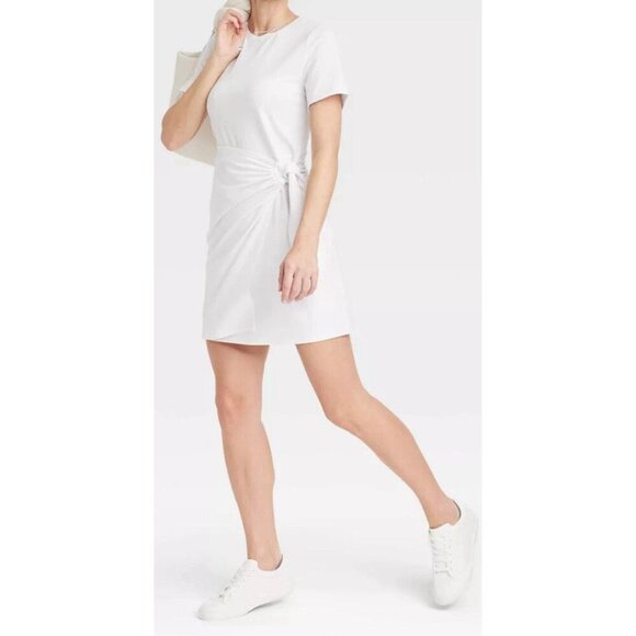 A New Day Women's Short Sleeve Mini T-Shirt Wrap Dress White Sz M - Picture 2 of 11
